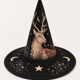 Chapeau de sorcière matelassé fait main – Cerf mystique dans un style sombre