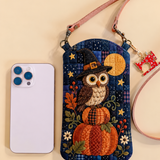 Pochette matelassée pour téléphone – Hibou et citrouilles au clair de lune