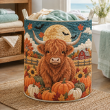 Panier à linge matelassé – Vaches highland sous la lune d'automne
