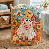 Panier à linge matelassé – Petit cochon en costume de fantôme pour la récolte