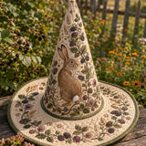 Chapeau de sorcière matelassé fait main – Lièvre des bois au motif floral champêtre