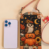Sac bandoulière matelassé pour téléphone – Hibou et citrouilles pour Halloween