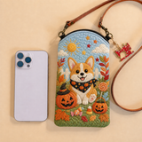 Pochette matelassée pour téléphone – Corgi d'Halloween parmi les bonbons