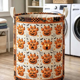 Panier à linge matelassé – Citrouilles d'Halloween et empreintes de pattes