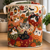 Panier à linge matelassé – Chats et citrouilles d'automne