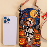 Smalle gewatteerde telefoonhoes – Beagle in skelettenkostuum voor Halloween