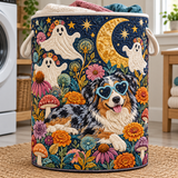 Panier à linge matelassé – Border Collie dans le jardin hanté à la pleine lune