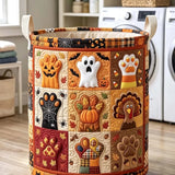 Panier à linge matelassé – Citrouilles d'Halloween, fantômes et pattes de dinde