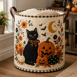 Panier à linge matelassé – Chat noir et citrouilles d'automne