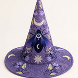 Chapeau de sorcière matelassé fait main – Lune violette mystérieuse et étoiles