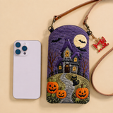 Pochette matelassée pour téléphone – Maison hantée sur le chemin des citrouilles
