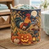 Panier à linge matelassé – Coq et récolte de citrouilles