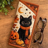 Étui à lunettes matelassé – Chat noir avec chapeau de sorcière d'Halloween