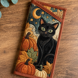 Étui à lunettes matelassé – Chat noir sous la lune d'Halloween