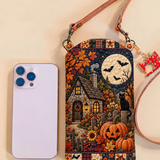 Pochette matelassée pour téléphone – Maison hantée à la pleine lune