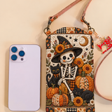 Pochette matelassée pour téléphone – Squelette et tournesols pour Halloween