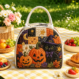 Sac à goûter matelassé – Chat noir et citrouille-lanterne