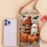 Sac bandoulière matelassé pour téléphone – Fantôme d'Halloween et vache Highland