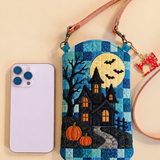 Sac bandoulière matelassé pour téléphone – Maison hantée sous la pleine lune