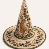 Chapeau de sorcière matelassé fait main – Lièvre des bois au motif floral champêtre