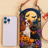 Smalle en gewatteerde telefoonhoes – Ruiter en zwarte kat voor Halloween