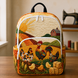 Sac à dos matelassé campagnard avec poules et une grange